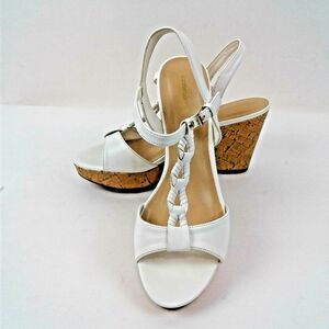 Liz Claiborne Womans Whte Platform Cork Wedge Sandals Size 10M